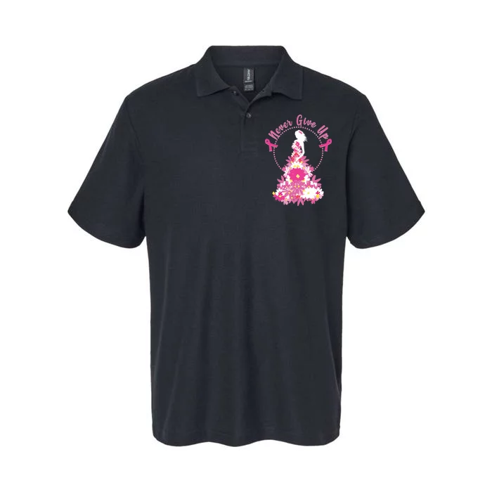 Never Give Up Breast Cancer Awareness Floral Softstyle Adult Sport Polo