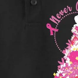 Never Give Up Breast Cancer Awareness Floral Dry Zone Grid Performance Polo