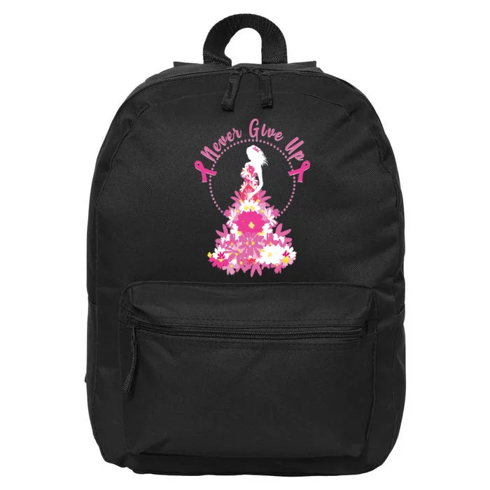 Never Give Up Breast Cancer Awareness Floral 16 in Basic Backpack