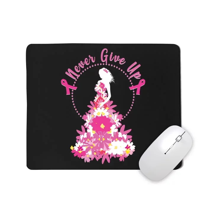 Never Give Up Breast Cancer Awareness Floral Mousepad