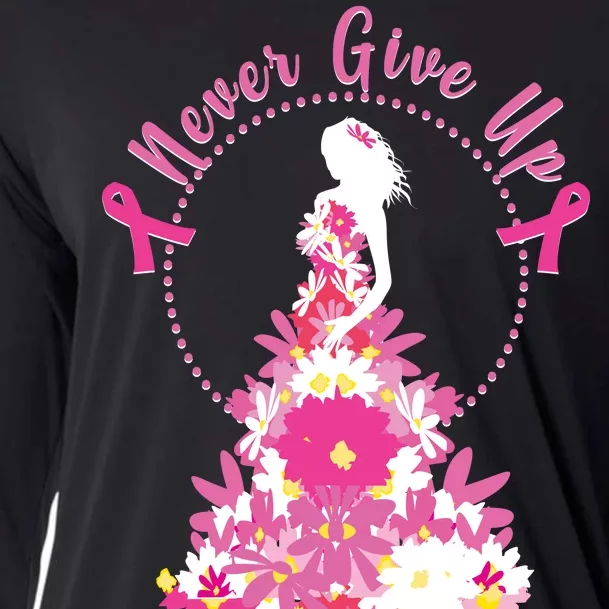 Never Give Up Breast Cancer Awareness Floral Cooling Performance Long Sleeve Crew