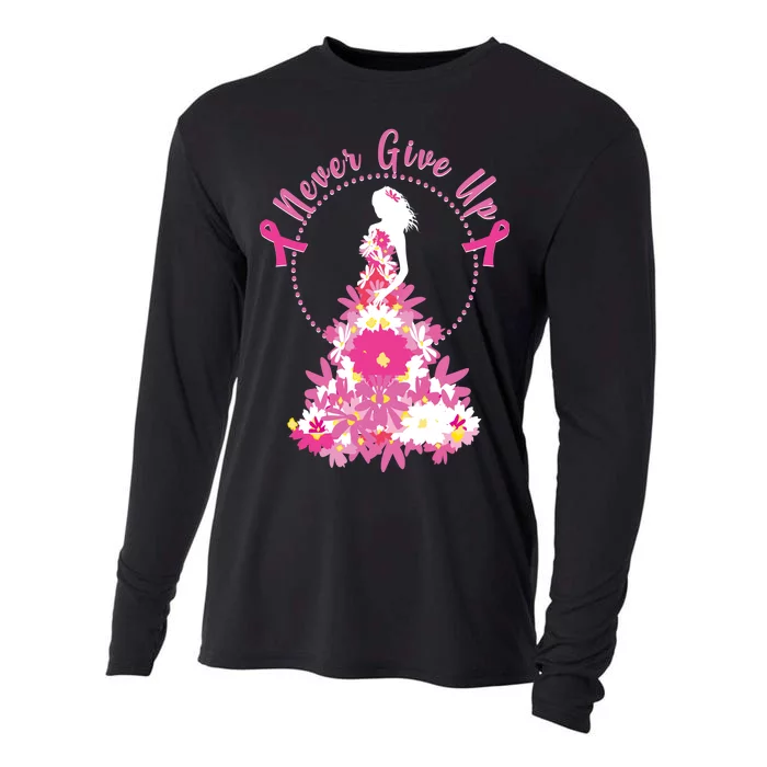 Never Give Up Breast Cancer Awareness Floral Cooling Performance Long Sleeve Crew