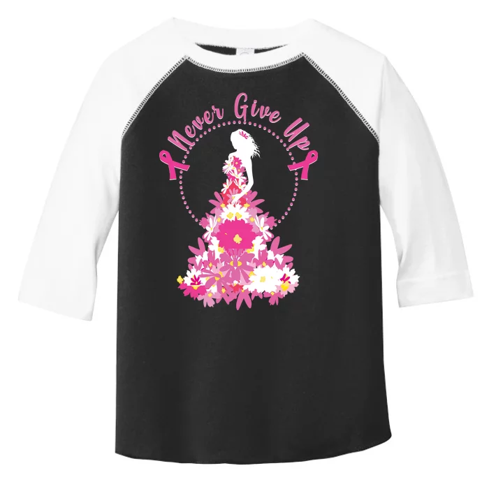 Never Give Up Breast Cancer Awareness Floral Toddler Fine Jersey T-Shirt