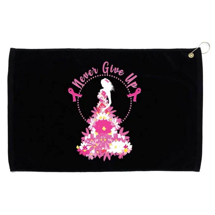 Never Give Up Breast Cancer Awareness Floral Grommeted Golf Towel