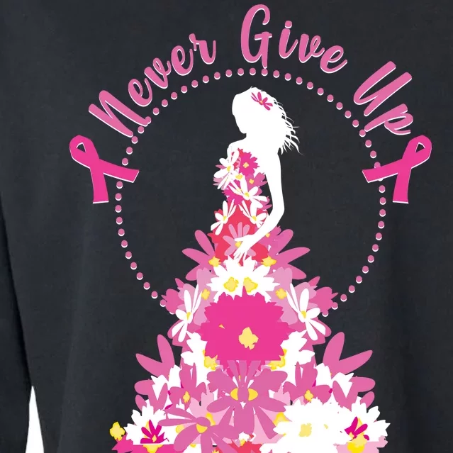 Never Give Up Breast Cancer Awareness Floral Cropped Pullover Crew