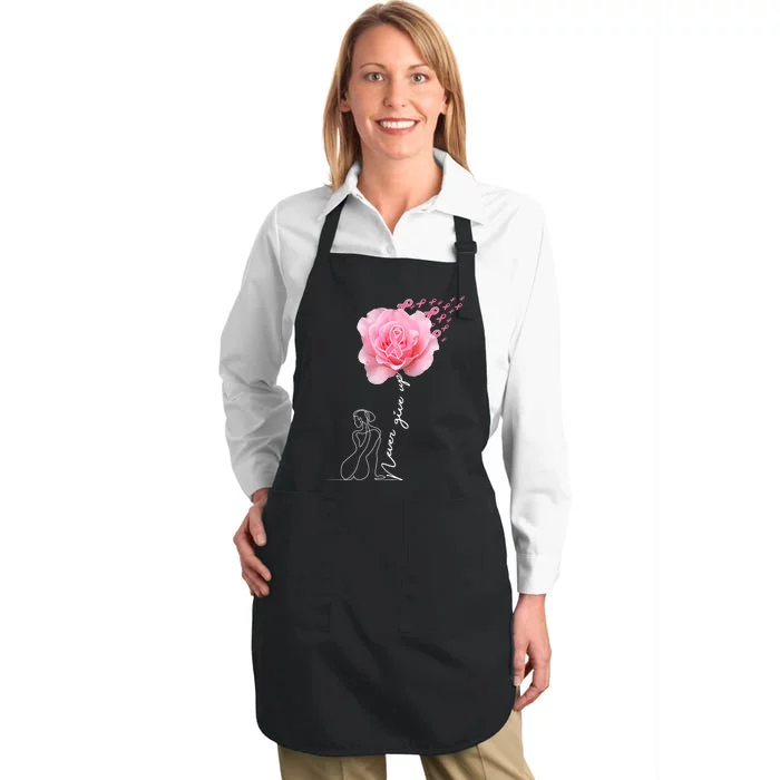 Never Give Up Breast Cancer Rose Full-Length Apron With Pocket