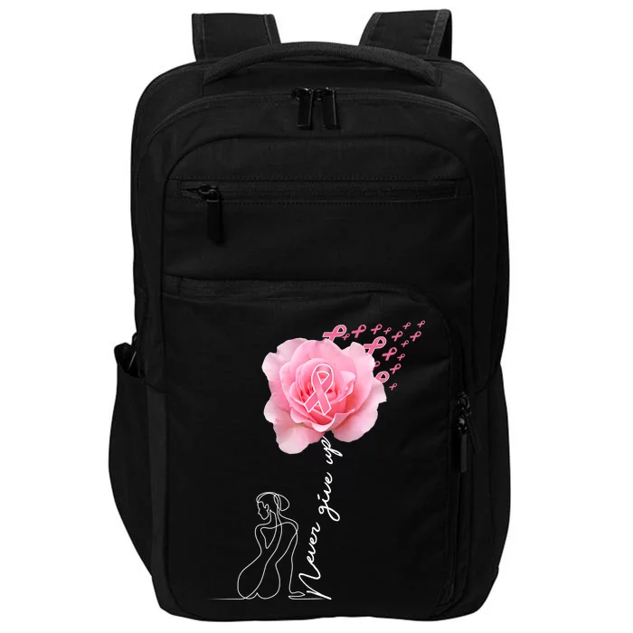 Never Give Up Breast Cancer Rose Impact Tech Backpack