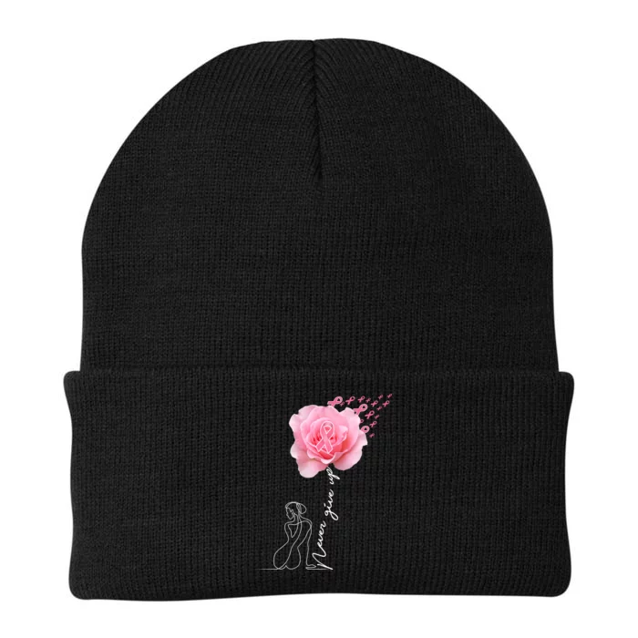 Never Give Up Breast Cancer Rose Knit Cap Winter Beanie