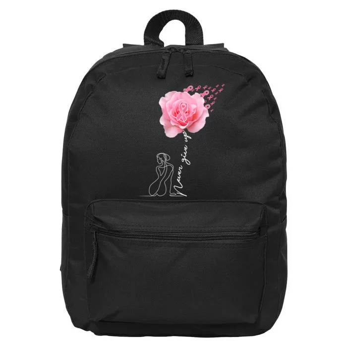 Never Give Up Breast Cancer Rose 16 in Basic Backpack