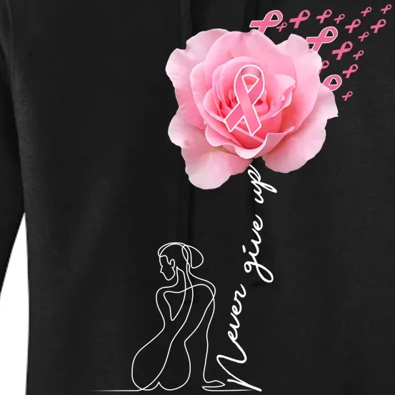 Never Give Up Breast Cancer Rose Women's Pullover Hoodie