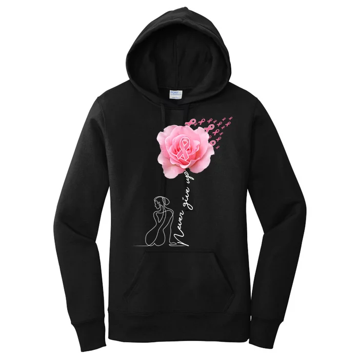 Never Give Up Breast Cancer Rose Women's Pullover Hoodie