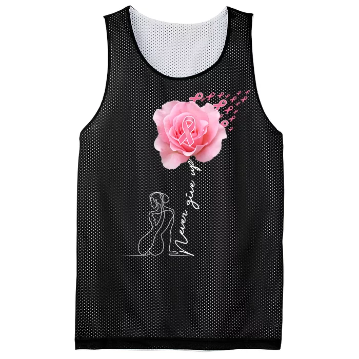 Never Give Up Breast Cancer Rose Mesh Reversible Basketball Jersey Tank