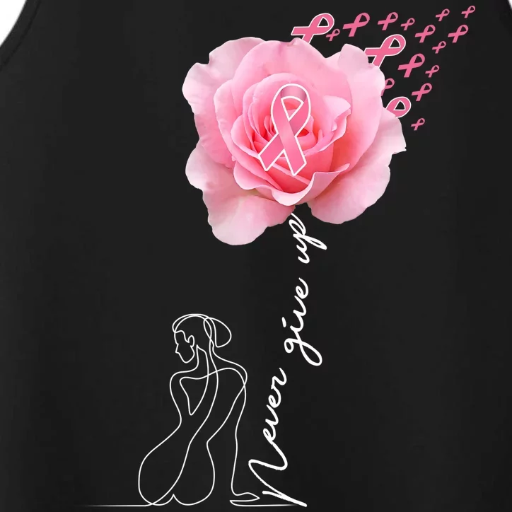 Never Give Up Breast Cancer Rose Performance Tank