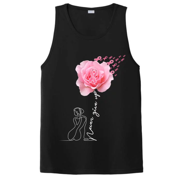 Never Give Up Breast Cancer Rose Performance Tank