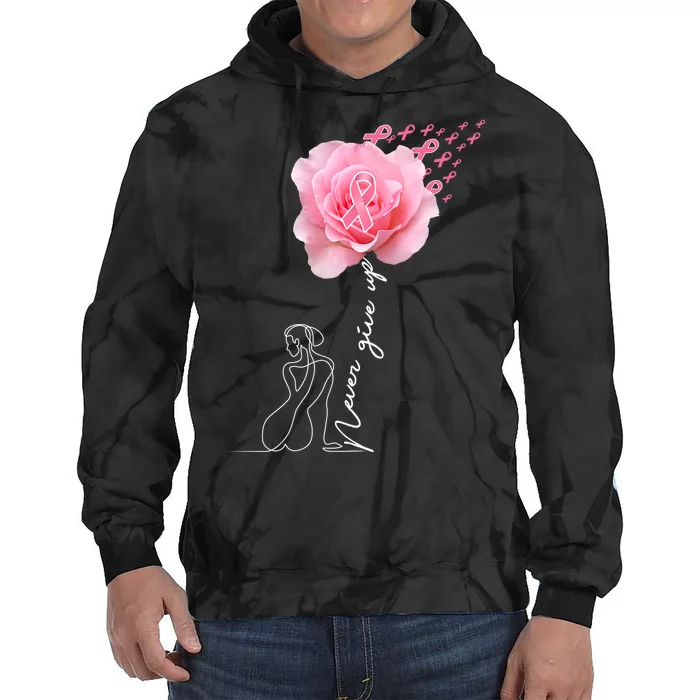 Never Give Up Breast Cancer Rose Tie Dye Hoodie