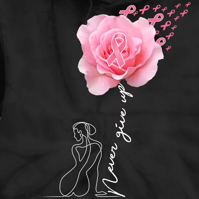 Never Give Up Breast Cancer Rose Tie Dye Hoodie