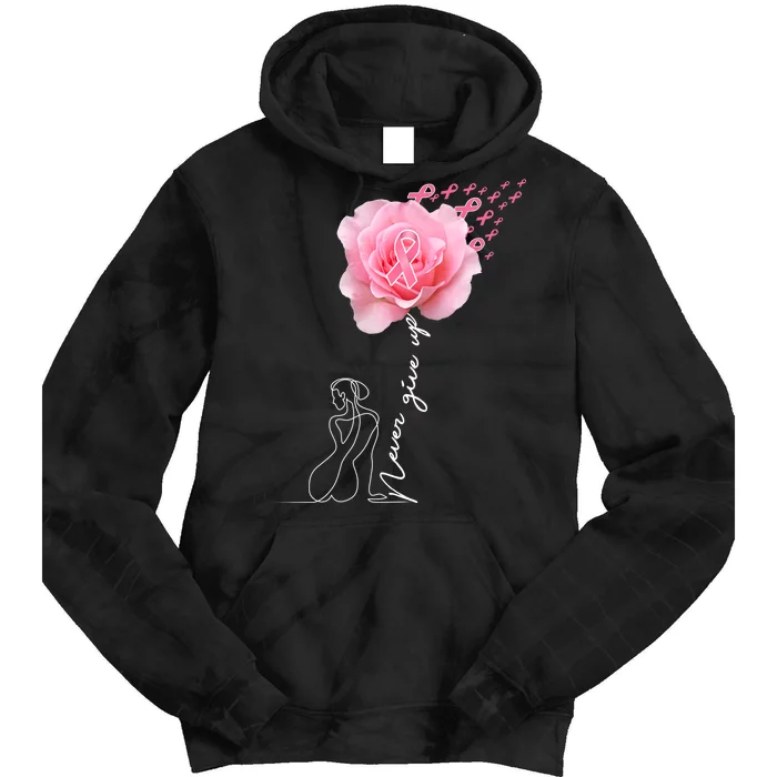 Never Give Up Breast Cancer Rose Tie Dye Hoodie