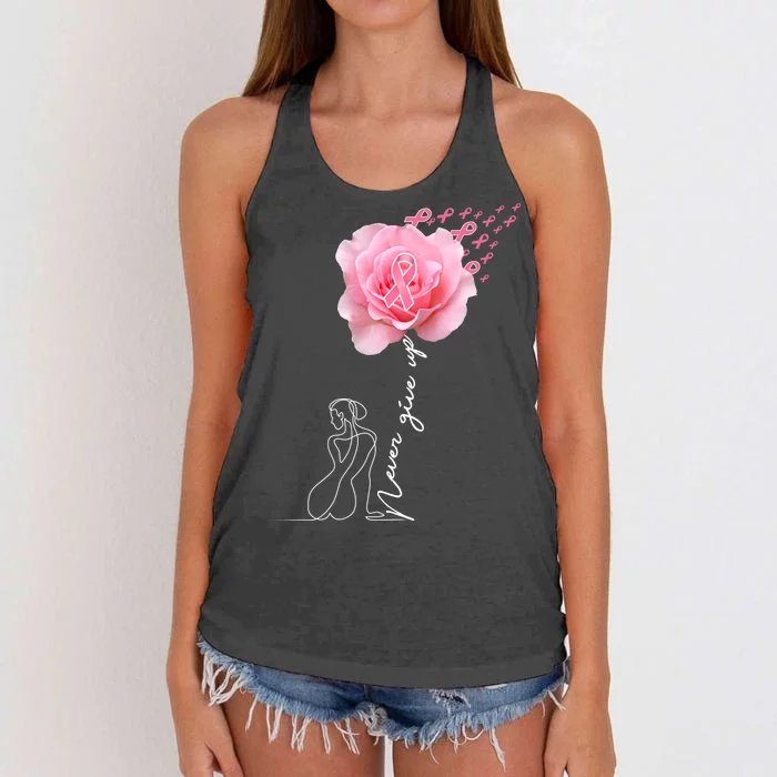 Never Give Up Breast Cancer Rose Women's Knotted Racerback Tank