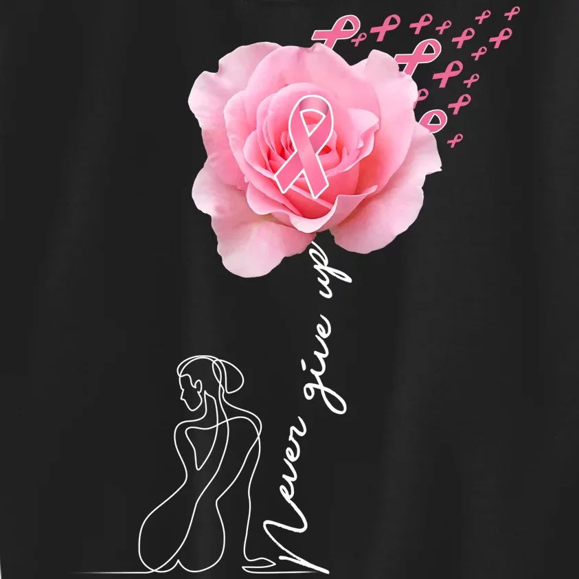 Never Give Up Breast Cancer Rose Kids Sweatshirt