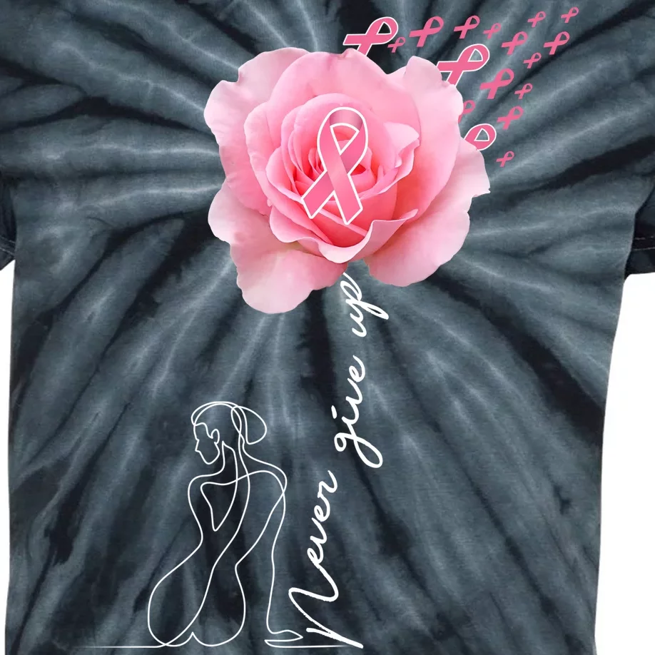 Never Give Up Breast Cancer Rose Kids Tie-Dye T-Shirt