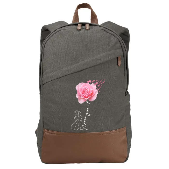 Never Give Up Breast Cancer Rose Cotton Canvas Backpack