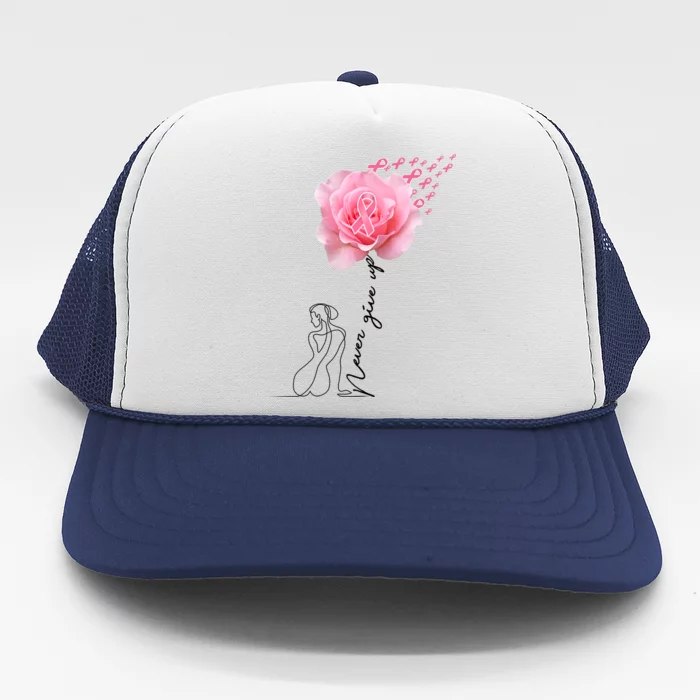 Never Give Up Breast Cancer Rose Trucker Hat