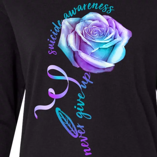 Never Give Up Suicide Awareness Ribbon Rose Womens Cotton Relaxed Long Sleeve T-Shirt