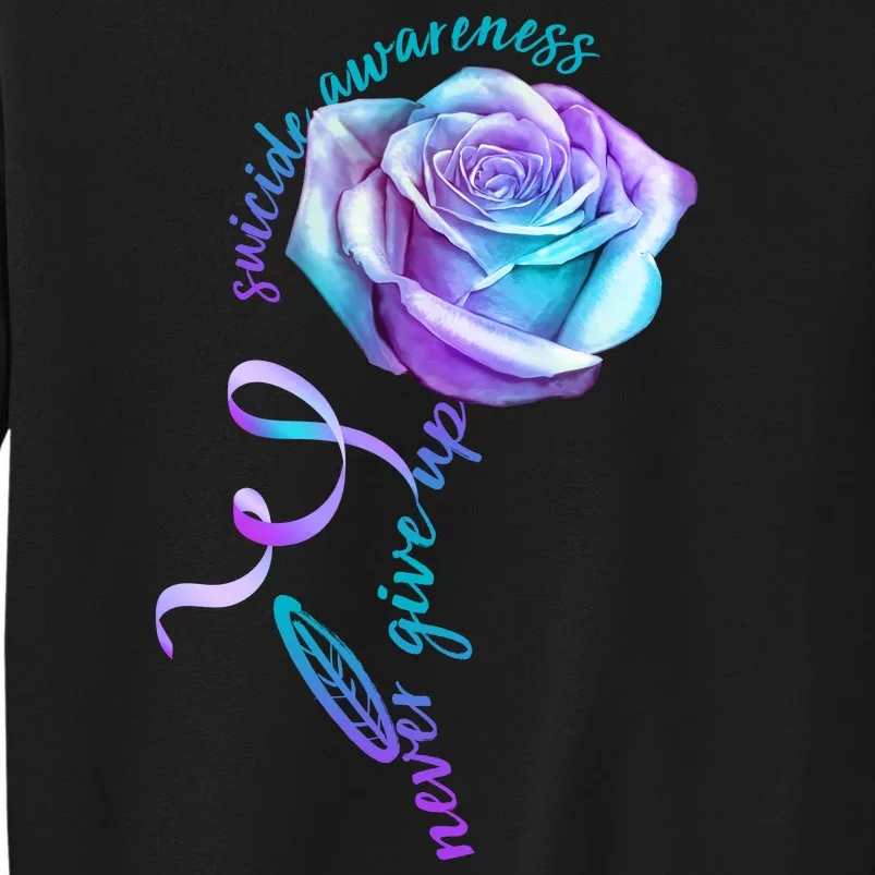 Never Give Up Suicide Awareness Ribbon Rose Sweatshirt