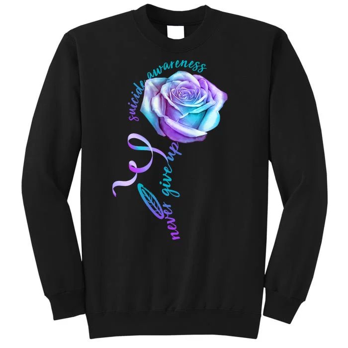 Never Give Up Suicide Awareness Ribbon Rose Sweatshirt