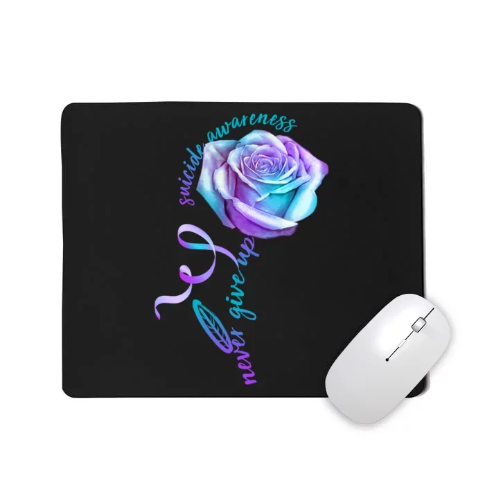 Never Give Up Suicide Awareness Ribbon Rose Mousepad