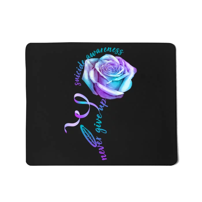 Never Give Up Suicide Awareness Ribbon Rose Mousepad