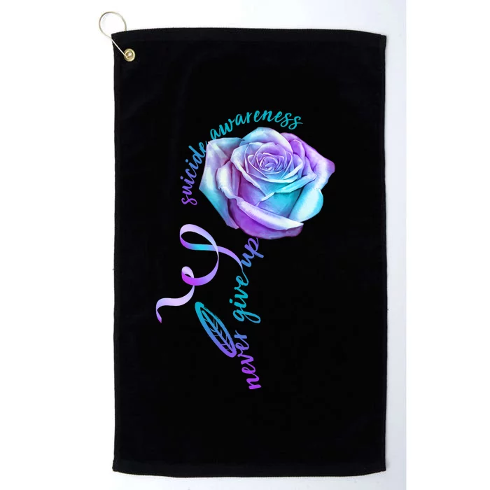 Never Give Up Suicide Awareness Ribbon Rose Platinum Collection Golf Towel