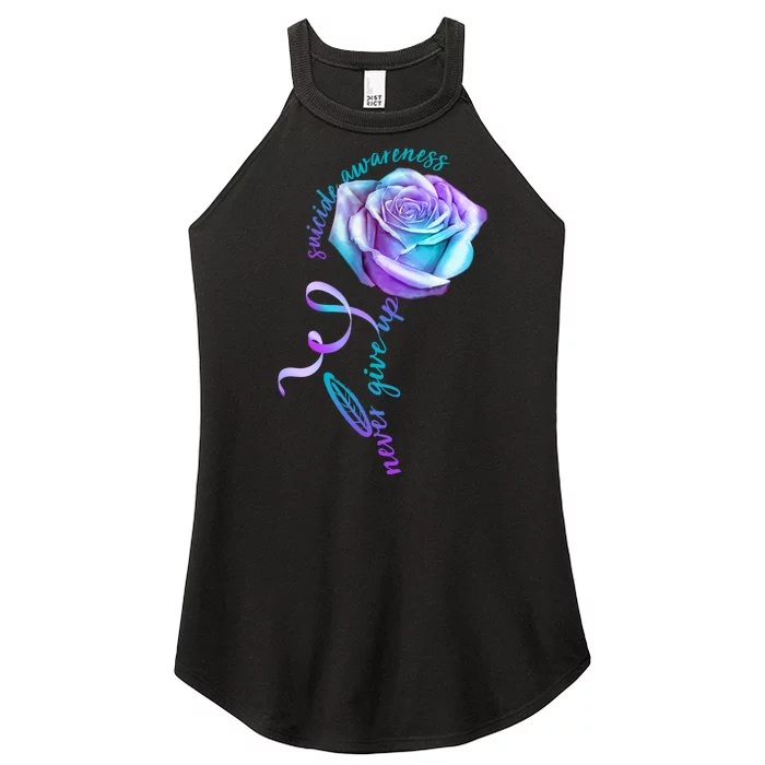 Never Give Up Suicide Awareness Ribbon Rose Women’s Perfect Tri Rocker Tank