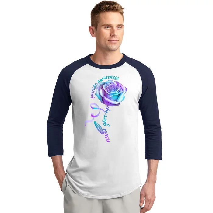 Never Give Up Suicide Awareness Ribbon Rose Baseball Sleeve Shirt