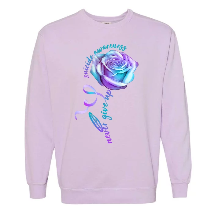 Never Give Up Suicide Awareness Ribbon Rose Garment-Dyed Sweatshirt