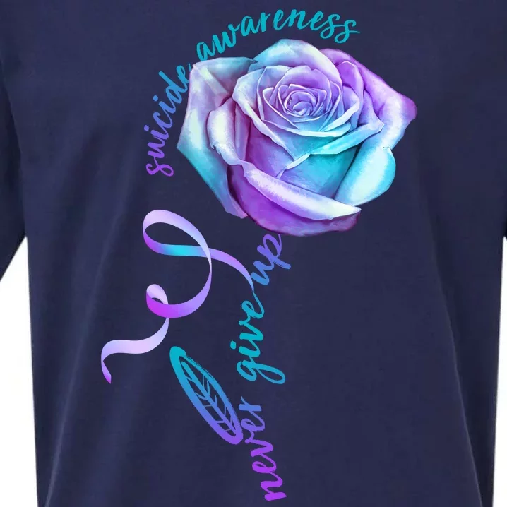 Never Give Up Suicide Awareness Ribbon Rose Sueded Cloud Jersey T-Shirt