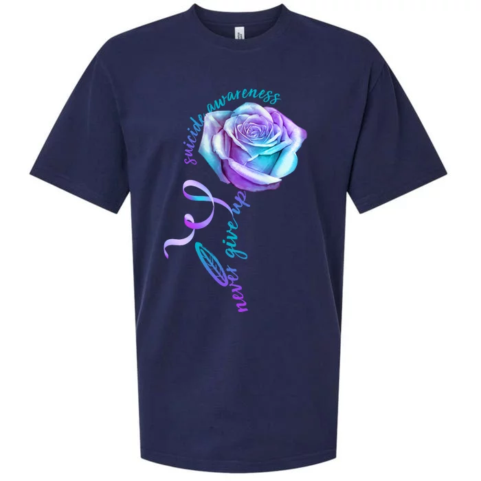 Never Give Up Suicide Awareness Ribbon Rose Sueded Cloud Jersey T-Shirt