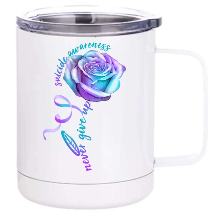 Never Give Up Suicide Awareness Ribbon Rose Front & Back 12oz Stainless Steel Tumbler Cup