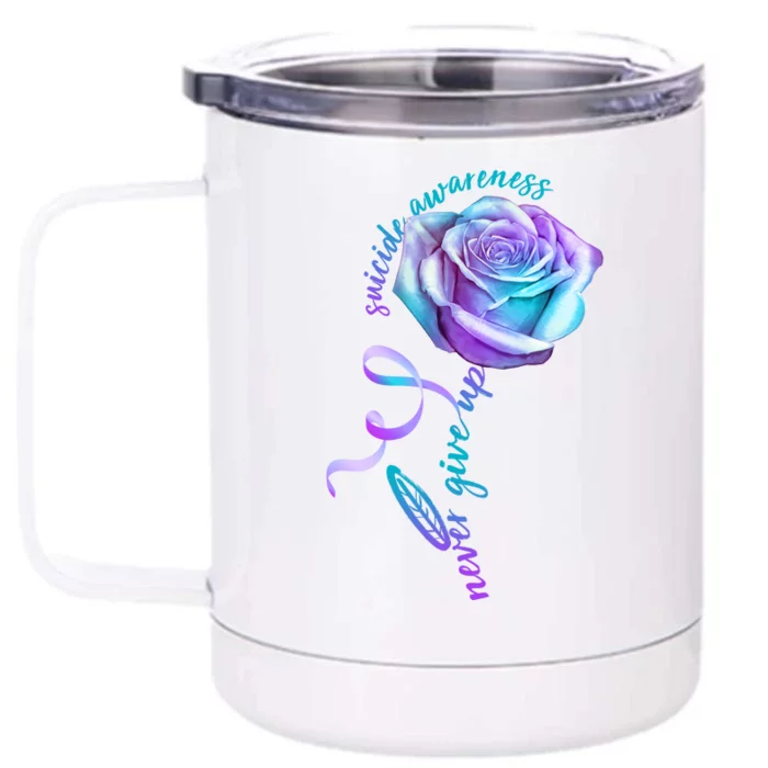 Never Give Up Suicide Awareness Ribbon Rose Front & Back 12oz Stainless Steel Tumbler Cup