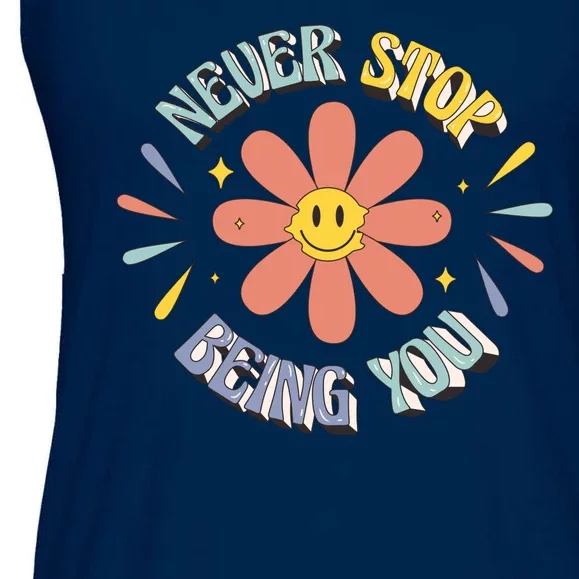 Never Stop Being You Flower Ladies Essential Flowy Tank