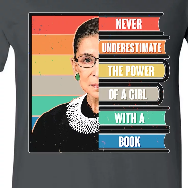 Never Underestimate A Girl With A Book RBG Tribute V-Neck T-Shirt