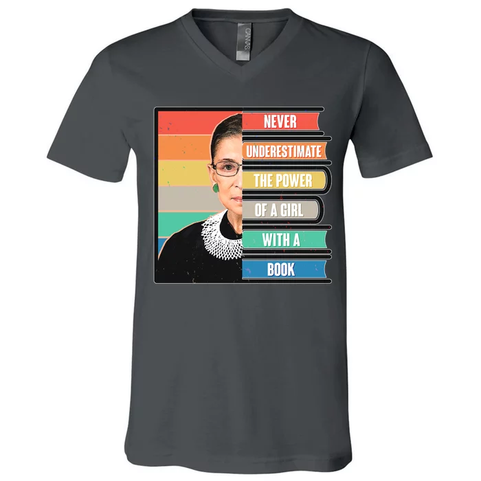 Never Underestimate A Girl With A Book RBG Tribute V-Neck T-Shirt