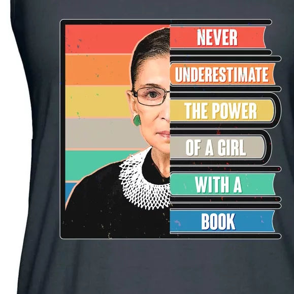 Never Underestimate A Girl With A Book RBG Tribute Ladies Essential Flowy Tank