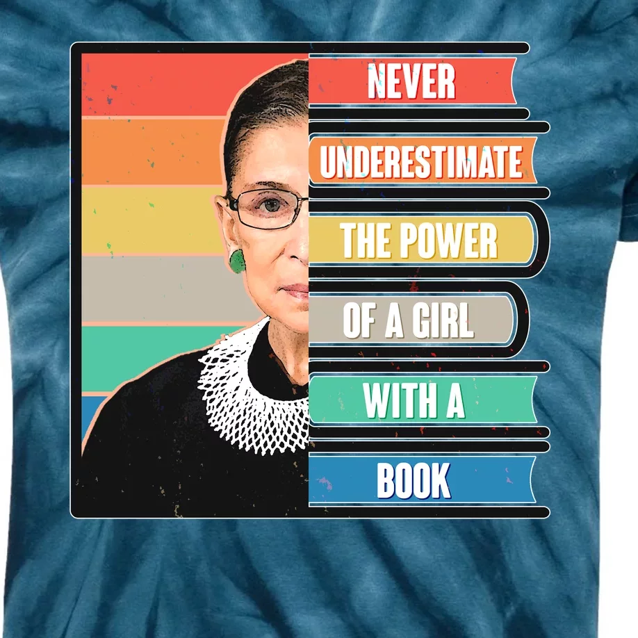 Never Underestimate A Girl With A Book RBG Tribute Kids Tie-Dye T-Shirt