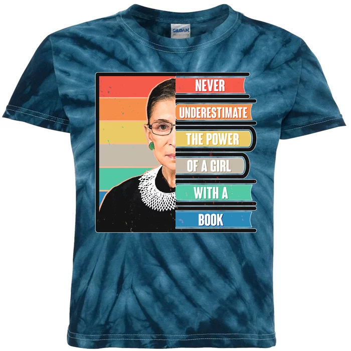 Never Underestimate A Girl With A Book RBG Tribute Kids Tie-Dye T-Shirt