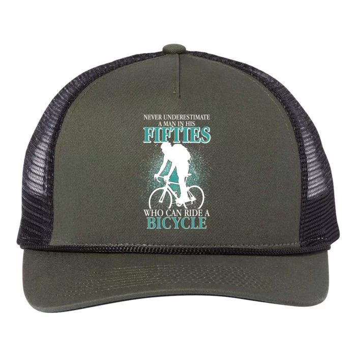 Never Underestimate A Man In His Fifties Who Can Ride A Bicycle Retro Rope Trucker Hat Cap