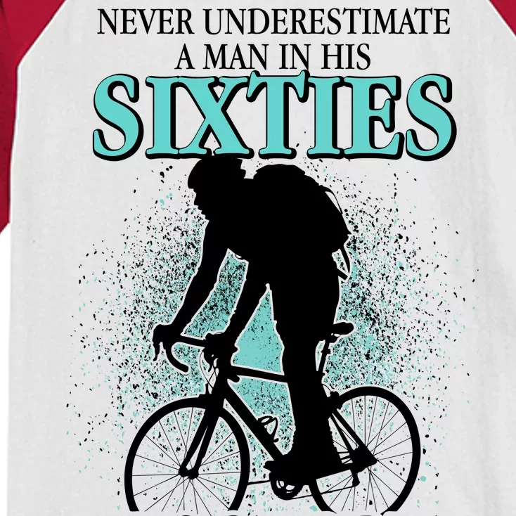 Never Underestimate A Man In His Sixties Who Can Ride A Bicycle Kids Colorblock Raglan Jersey