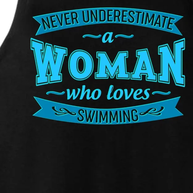 Never Underestimate A Woman Who Loves Swimming Ladies Tri-Blend Wicking Tank