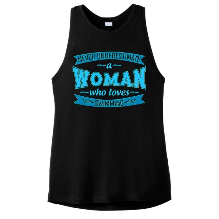 Never Underestimate A Woman Who Loves Swimming Ladies Tri-Blend Wicking Tank