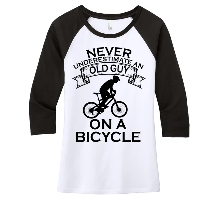 Never Underestimate An Old Guy On A Bike Women's Tri-Blend 3/4-Sleeve Raglan Shirt